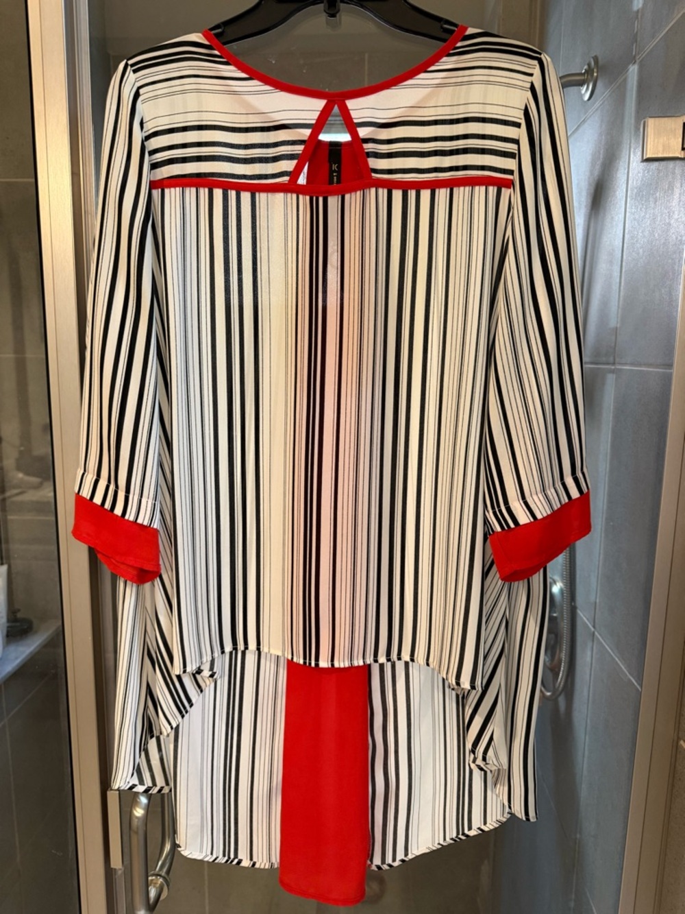 IC by Connie K Black and White Striped Tunic with Red Trim